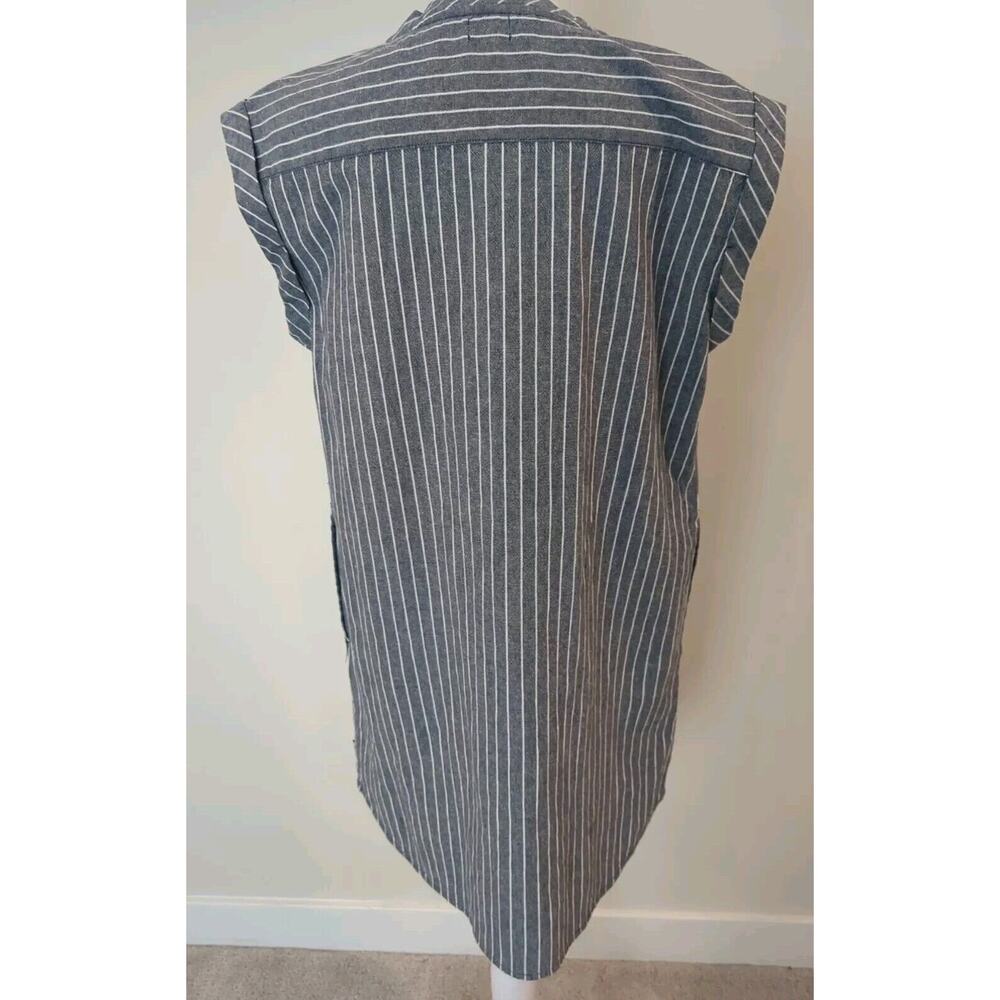 Rhythm. made For adventure Dress Linen Blend Denim Blue Stripe Sleeveless V Neck - Picture 2 of 13